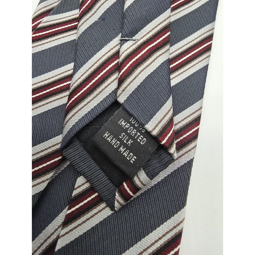 Kenneth Cole Maroon Gray Brown Striped Pattern Designer Tie 58